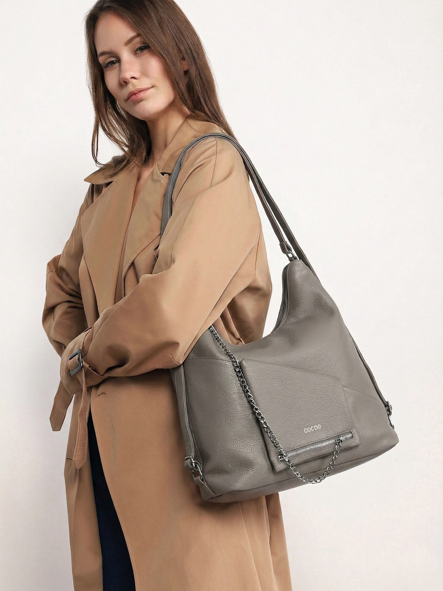 Сумка-шоппер  с регулируемыми ручками, откидным карманом и цепочкой в ассортименте